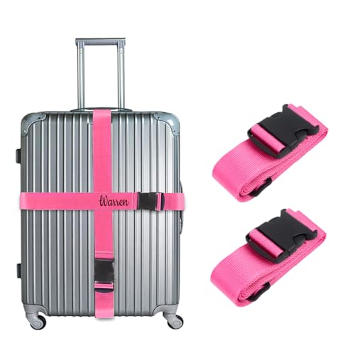 Personalized Adjustable Luggage Strap 1 Item,Custom Embroidered Name Luggage Strap,Travel Safety Accessories (Pink, Long)