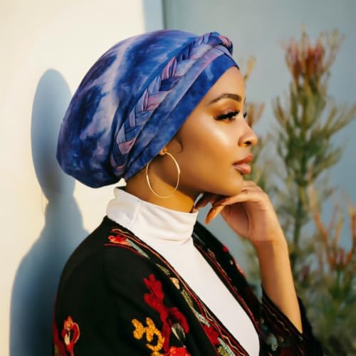 Image of DRESHOW Turban Pre-Tied Twisted Hat Thread African Head Wraps for Black Women Chemo Cancer Cap Braid Hair Cover
