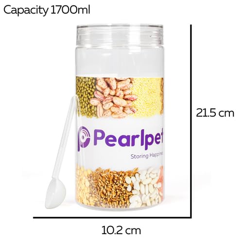 Image of PEARLPET Plastic Containers for Kitchen Storage | Plastic Container Set with Spoon | BPA-Free, Stackable Jars | Transparent, 1700 ML (Set of 2)