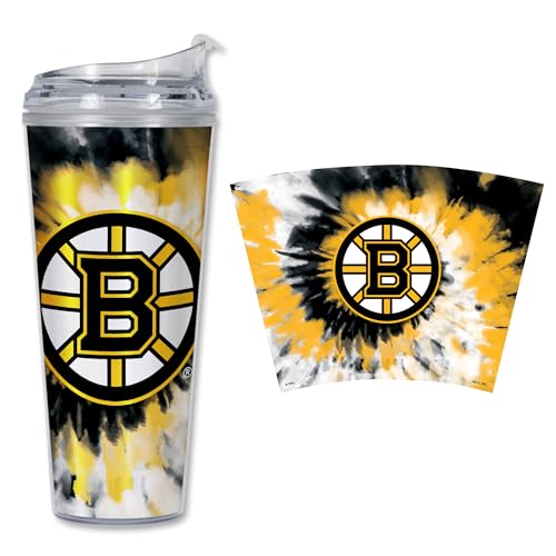 Image of Rico Industries NHL Hockey Team Color Tie Dye 24oz Metallic Acrylic Tumbler with Hinged Lid, Officially Licensed Double Wall Tumbler with Straw