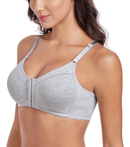 Women's Cotton Front Closure Bras Full Coverage Wirefree Everyday Bra Unpadded Unlined Bralette 6