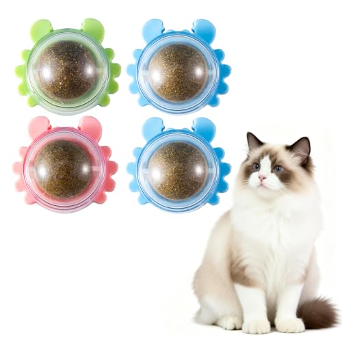 Taraxa 4 Pack Cat Nips Organic Ball Magic Cat Balls Wall Mount CatnipBall Cat Balls Toys for Indoor Cats Toys Spinning Catnip Ball Catnip Teeth Cleaning Edible Toy Ball