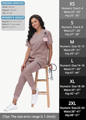 Image of MIVEI High Waisted Jogger Style Scrub Pants for Women - 8 Pockets Medical Bottoms Tapered Yoga Waistband Ribbed Ankle Cuffs