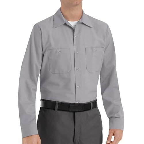 Image of Red Kap Men's Long Sleeve Industrial Work Shirt | Moisture Wicking Button Up, Wrinkle Resistance Fights Fading & Stains