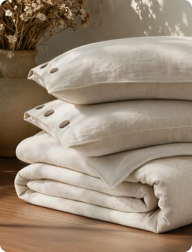 Bedsure PureWoven Linen Duvet Cover Queen, Linen Cotton Blend, Linen Color