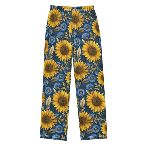 Pajama Pants Lounge Sleep PJ Bottoms Sleepwear Elastic Waist Drawstring S Sunflower Blue