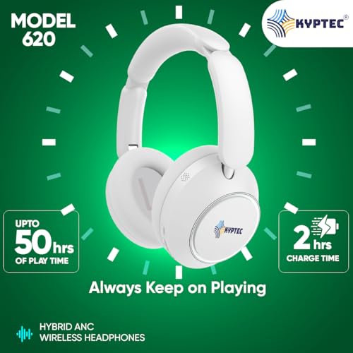 Image of KYPTEC Model 620 Hybrid ANC Bluetooth Wireless Headphones - Over Ear Noise Cancelling Headphone with Deep Bass, 50H Playtime, Large 40 MM Drivers, Quad Mics, Headphones Wireless with mic