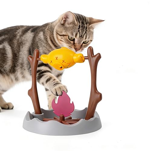 Cat BBQ Toy,11' High Cats Treat-Dispensing Slow Feeder,Pets Dry Food Dispenser,Cats Slow Feeding Snack Bowl, Grilled Fish Spinning Toy, Food Puzzle Cat Toy