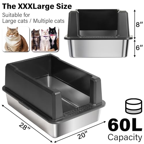 Caja de arena para gato de acero inoxidable XXL con tapa miniatura 2