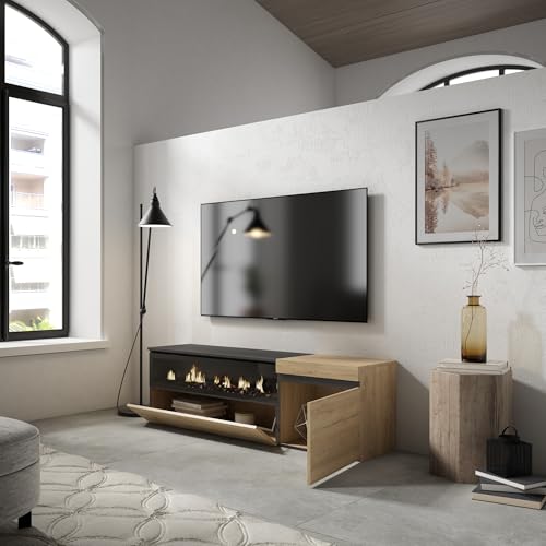 Banc télé avec cheminée électrique Skraut Home pour soirée cinéma