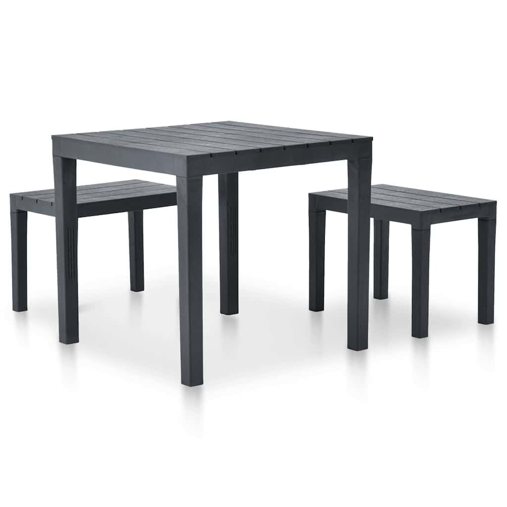 Tavolo da Giardino in Plastica Antracite con 2 Panche Resistenti per Relax Esterno, Set per Terrazza, Balcone, Patio, Veranda, per Pranzo e Conversazioni con Famiglia