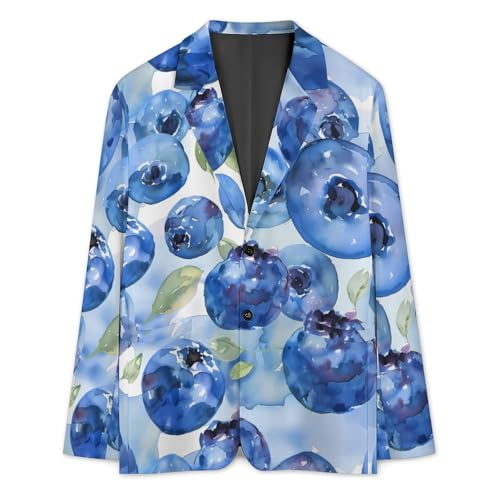 Blueberry Watercolor Printed Men's Classic Fit Suits Funny Casual Stylish Two Button Blazer3