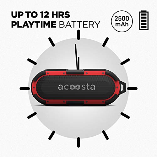 Image of ACOOSTA BOLD 850, IPX8 100% Waterproof, Portable Wireless Bluetooth Speaker (10 watt) with Loud Bass, Shockproof & Dustproof with Built in Mic, Aux & Upto 12hrs of Playtime (2500 mAh) - (Black-Red)