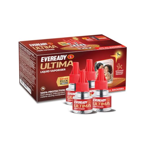 Image of Eveready Ultima Mosquito Repellent Refill, Fits All Machines, Advanced Japanese Formula, 100% Protection from Dengue, Chikungunya & Malaria, Pack of 4