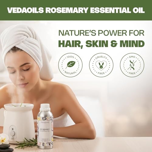 Image of VedaOils Rosemary Essential Oil for Hair Growth, Hair Fall Control and Scalp Nourishment, Skin Care | Clinically Tested Organic 100% Pure & Natural, Undiluted Steam Distilled, 100ml