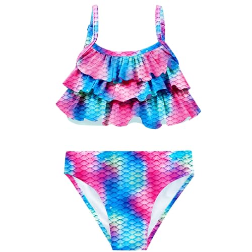 GALLDEALS Girls 3 Piece Swimsuits Bathing Suits Bikini with Matching Cover Up Skirt 3 to 12 Years Blue Green