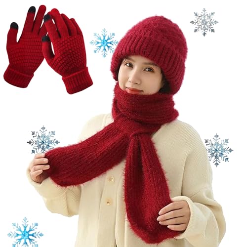 Integrated Ear Protection Windproof Cap & Scarf, 2 in 1 Winter Warm Knitted Hat Scarf Set for Women
