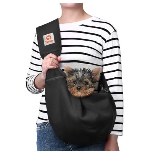 TOMKAS Small Dog Cat Carrier Sling Hands Free Pet Puppy Outdoor Travel Bag Tote Reversible (Black)