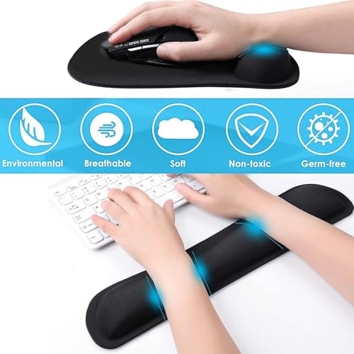 Image of Storite Mouse Pad Wrist Support, Memory Foam Keyboard Wrist Pad & Wrist Rest Set for Computer Keyboard for Easy Typing & Pain Relief for Office & Home (Black Set)