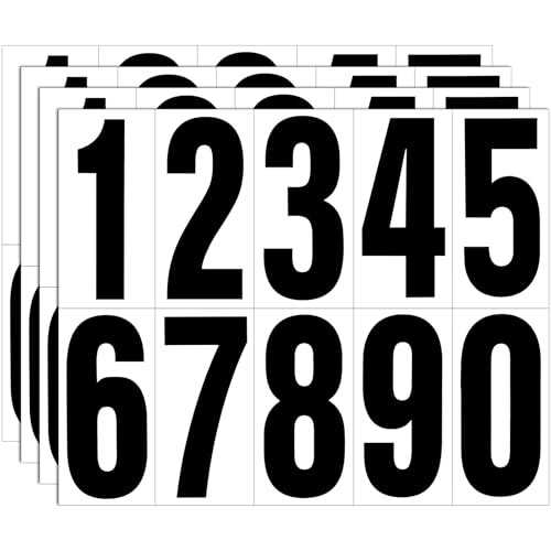 Reflective Number Stickers, 4 Sets 4 Inch Vinyl Waterproof Black Mailbox Numbers for Outside, Strong Self-Adhesive House Numbers Decals for Mailbox Door Signs Trucks