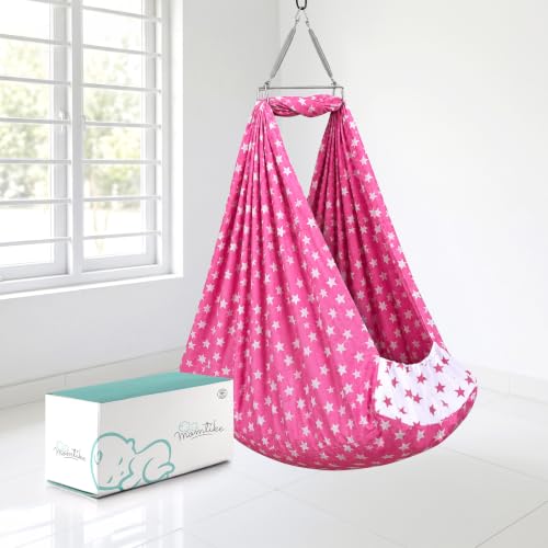 Image of Baby Cradle Swing for Newborns | Cotton Fabric Filled with Recron Fibre | Hanger Spring, Mosquito Net & Mattress with Insert Pocket | Jhoola, Thottil, Joli, Jokali, Onjal (Pink)