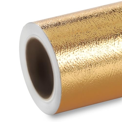 HTVRONT Textured Metallic Permanent Vinyl - 12 x 6ft Gold Chrome Self-Adhesive Vinyl Compatible with Cricut Cutting Machine Silhouette Cameo Cutters Signs Scrapbooking Home Decoration (Gold)