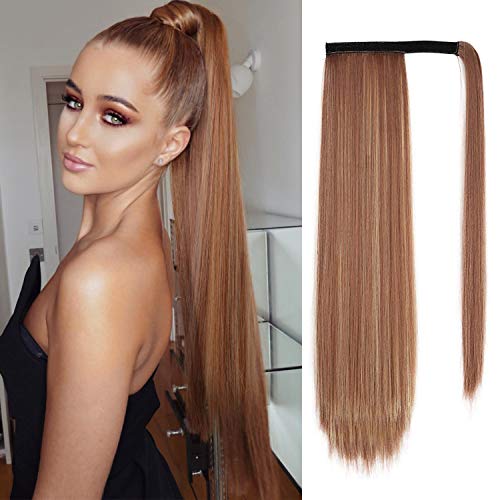 Isaic Long Straight Ponytail Extension Wrap Around Ponytail Clip in Hairpiece 24 Inch Synthetic Hair Extensions for Women (12H86, 150g)