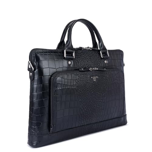 Image of Da Milano Leather Laptop Bag for Men & for Women - Fits Up To 15 inch Laptop - Black (0022B)
