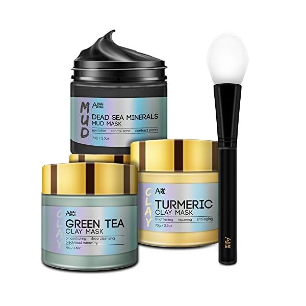 ANAI-RUI-Turmeric-Clay-Mask-Green-Tea-Detox-Clay-Mask-Dead-Sea-Minerals-Mud-Mask-Spa-Facial-Mask-Set-25-oz-each ANAI RUI Turmeric Clay Mask - Green Tea Clay Mask - Dead Sea Minerals Mud Mask, Spa Facial Mask Set, Face Mask Gift Set 2.5 oz each