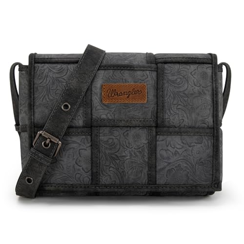 Image of Wrangler Woven Crossbody Bag for Women Vintage Floral Tooled Cross Body Purse