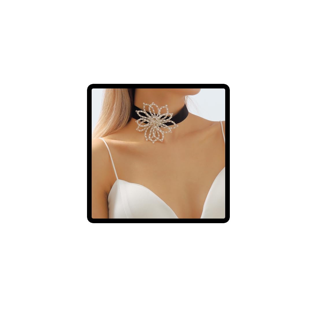 Collana girocollo con fiore nero in nastro di velluto, collana