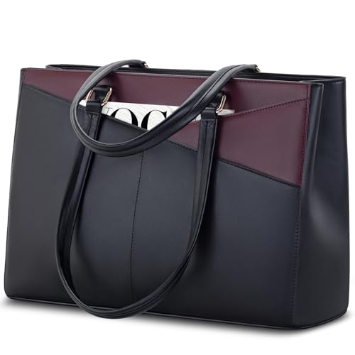 Image of LOVEVOOK Laptop Tote Bag for Women, Office Work Bag Briefcase fit for 15.6 inch Laptop, Large Capacity Teacher Computer Bag Handbag Black /Purple