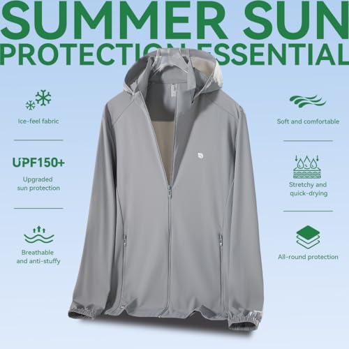 Image of Venzina UPF 150+ Sunscreen Jacket for Men, UV Sun Protection Jacket with Cool Feel Quick Dry Fabric, Sun Hoodie with Removable Hat & Zip Pocket for Driving, Camping, Riding