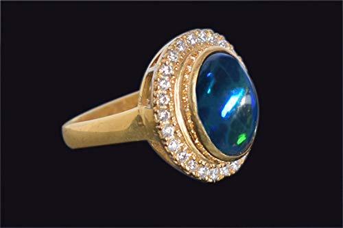 Bague opale noire argent plaqué or anti ternissement - 3