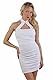 MISS NOIR 20836 Damen Wetlook Minikleid Sexy Figurbetontes Neckholder Rückenfreies Kleid Clubwear Partykleid, Weiß (20836-WH), XL