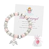 Xvbhaq Pulsera de ángel de la guarda para niña, pulsera elástica de cuentas, amuleto de la suerte y regalos de comunión, con tarjeta y bolsa de tela para cumpleaños, Navidad, Adviento