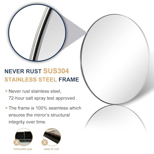 Image of ANDY STAR Round Chrome Mirror, 30 inch Round Chrome Mirror, Circle Bathroom Mirror for Bathroom in Stainless Steel Metal Frame