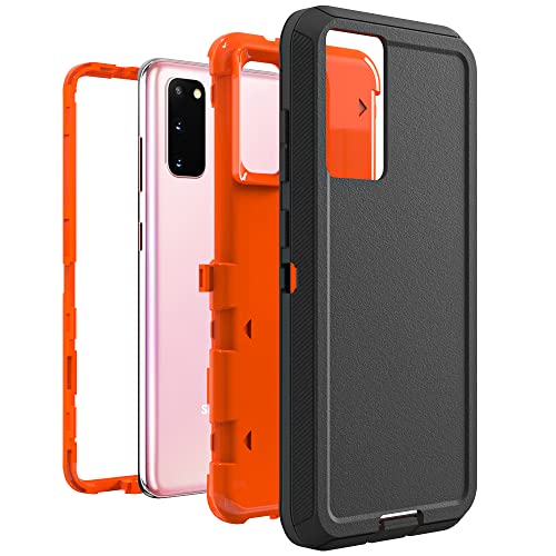 Image of Case for Galaxy S20, Heavy-Duty Tough Rugged Shockproof Drop Protective Cover Cases for Samsung Galaxy S20, Black+Orange
