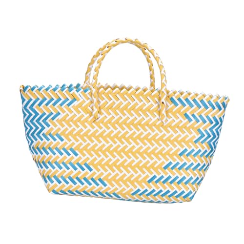 French Wicker Basket, Straw Beach Bag, Women Straw Large Tote Bag Handle Strip Beach Handbag Summer Woven Purse