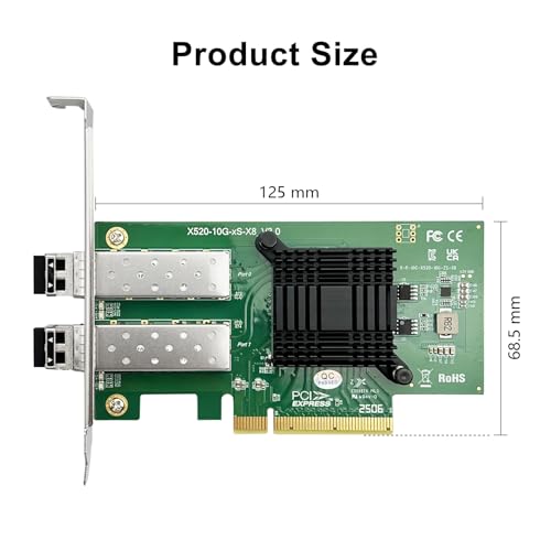 Image of 10Gtek 10Gb SFP+ NIC Network Card, Daul SFP+ Ports, 82599ES Controller, Compare to X520-DA2(E10G42BTDA), Packed with 2X SFP+ SR moudles (300m, MMF, 850nm)
