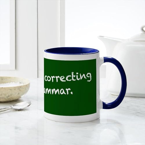 Taza de cerámica blanca y azul marino 11 oz miniatura 6