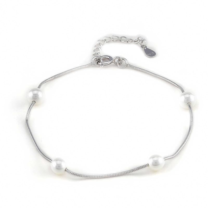 Miss Highness Womens Tiny Single Line 925 Silver Pearl Bracelet (B0C8Z6WDW1) Amazon Price History, Amazon Price Tracker