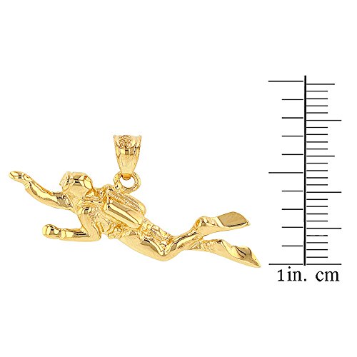 Solid 14k Yellow Gold 3D Scuba Diver Diving Frogmen Pendant Necklace2