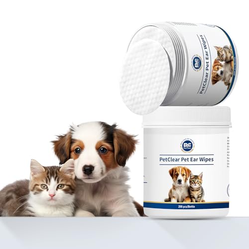 PCpetclear Dog Ear Wipes 200 Pcs, Non-Irritating, Gently Removes Wax, Debris & Stop Smelly, Itchy, Head Shaking