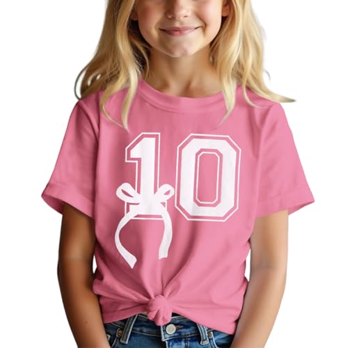 CM C&M WODRO 10th Birthday Shirt Girl Pink Bow Graphic Tee 10 Year Old Birthday Party T-Shirt Girl Summer Short Sleeve Tops