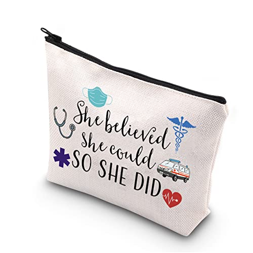 TSOTMO Emergency Medical Technician Gift She Believed She Could So She Did Inspirational EMT Makeup Bag (She Believed EMT)