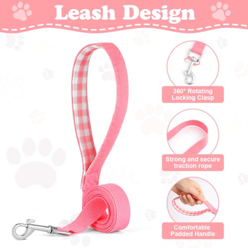 OFFCUP Hundegeschirr Leine Set für Hunde & Katzen Atmungsaktive Step-In Geschirr aus Mesh mit gepolsterter Weste Anti Zug Reflektierend Verstellbar Weich Welpengeschirr Katzengeschirr, Rosa, XS