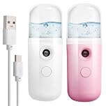 2PCS Nano Face Mister 30ml Portable Mini Face Mist Sprayer Handy Steamer USB Mist Facial Steamer Handy Atomizer for Skin Care Makeup Travel Personal Care Eyelash Extensions Pink and White