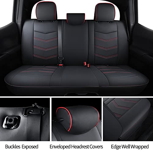 Image of LUCKYMAN CLUB Tacoma Custom Seat Covers Full Set, Fit 2024-2025 Tacoma Double /Crew Cab, with Waterproof Faux Leather (Full Set, Black-Red)
