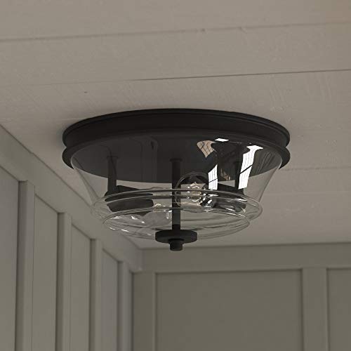 Vaxcel Toledo 13-In W Black Industrial Flush Mount Ceiling Light Fixture Clear Glass #TOP6